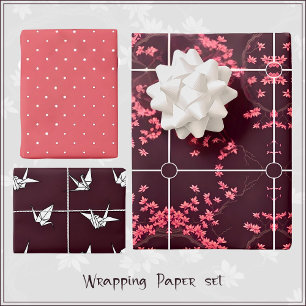 Pink Origami Crane Cherry Blossom Wrapping Paper
