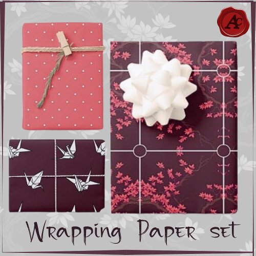 Pink Origami Crane Cherry Blossom Wrapping Paper