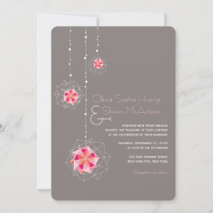 Pink Origami Hanging Ornament Lights Asian Wedding Invitation