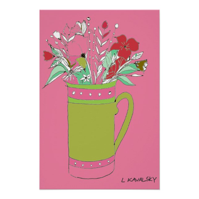 Pink Original Colorful Flowers In A Mug Poster  (Front)