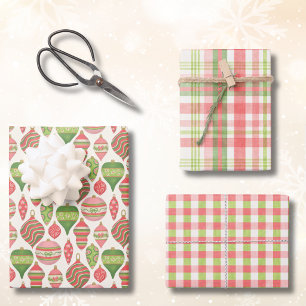 Pink Ornament, Gingham & Plaid Wrapping Paper