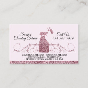 Pink Ornamental Classy Maid Cleaning Services Business Card