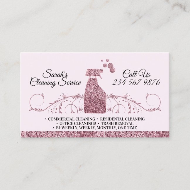 Pink Ornamental Classy Maid Cleaning Services Business Card