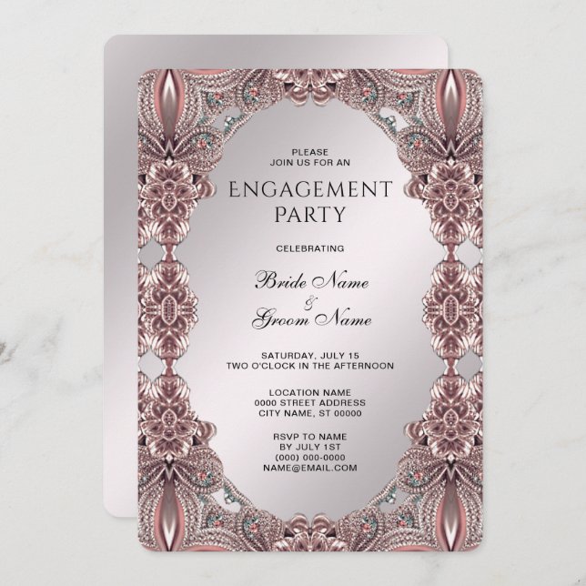 Pink Ornamental Engagement Invitation (Front/Back)