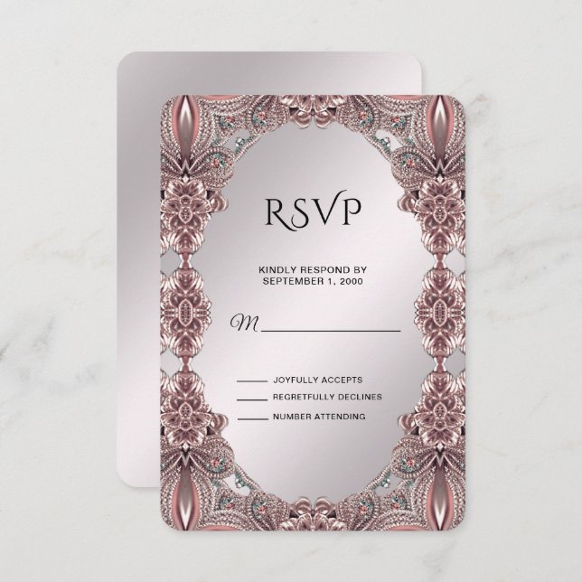 Pink Ornamental RSVP Card (Front/Back)