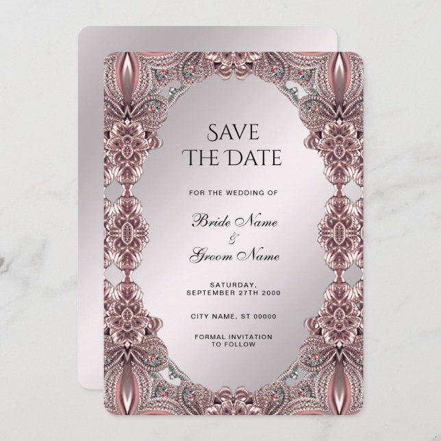 Pink Ornamental Save The Date (Front/Back)