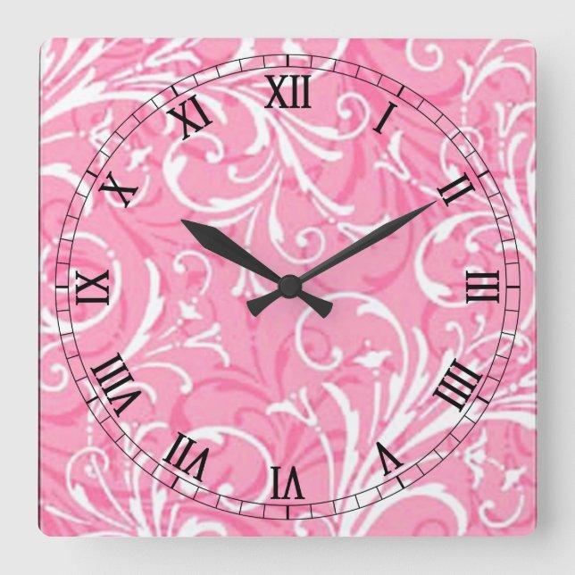 Pink Ornamental Square Roman Numerals Clock (Front)