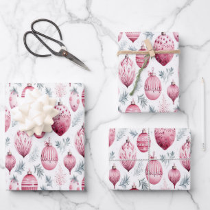 Pink ornaments for festive gift wrapping paper sheets