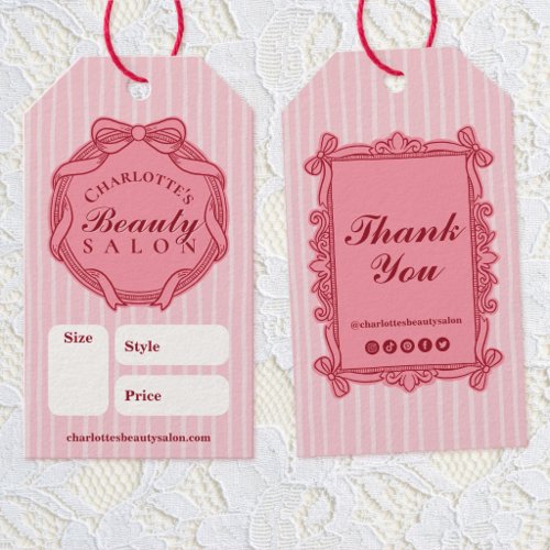 Pink Ornate Bow Frame Salon Price Tag
