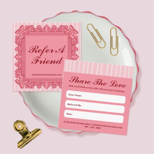 Pink Ornate Bow Frame Salon Refer a Friend Card