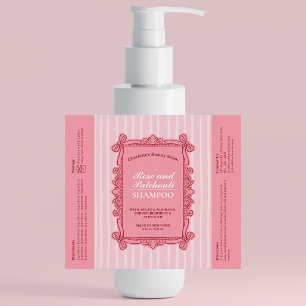 Pink Ornate Bow Frame Shampoo Bottle Label