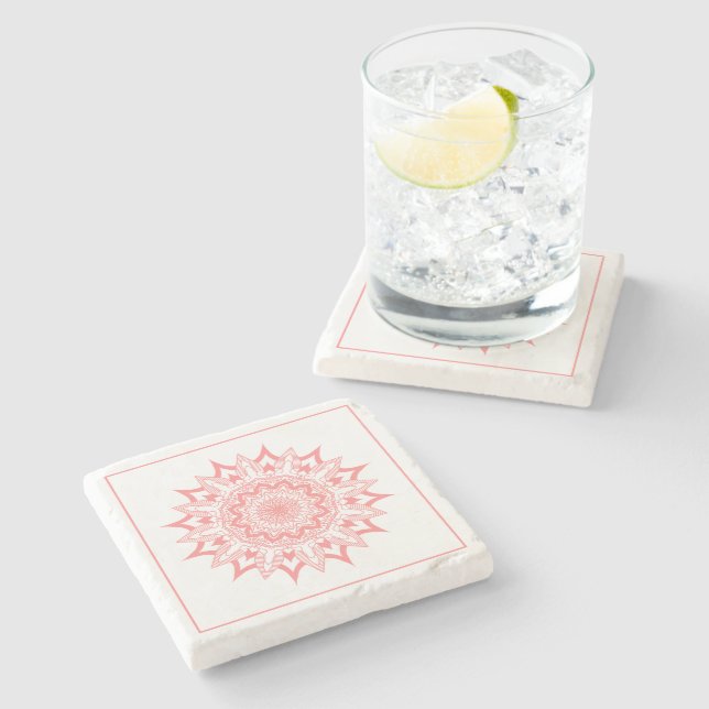 Pink ornate circle mandala stone coaster (Side)