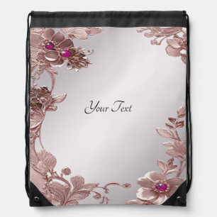 Pink Ornate Floral Drawstring Backpack