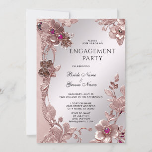 Pink Ornate Floral Engagement Invitation