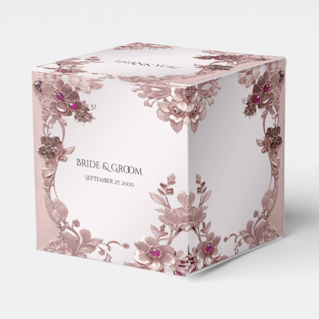 Pink Ornate Floral Favor Box (Front Side)
