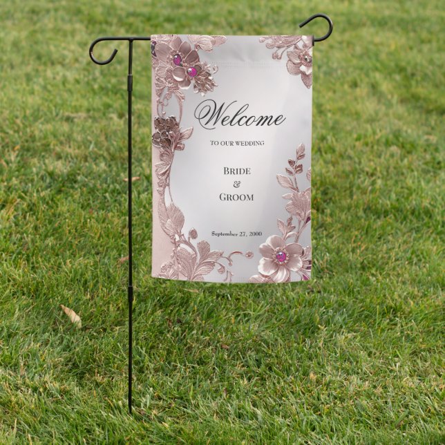 Pink Ornate Floral Garden Flag (In SItu)