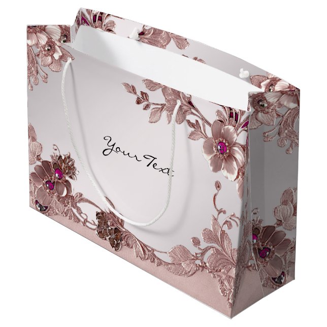 Pink Ornate Floral Gift Bag (Back Angled)