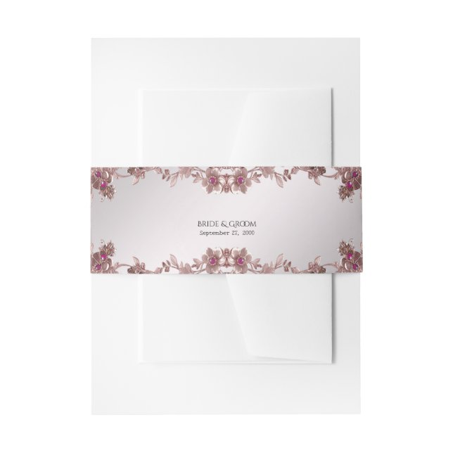 Pink Ornate Floral Invitation Belly Band (Front Example)