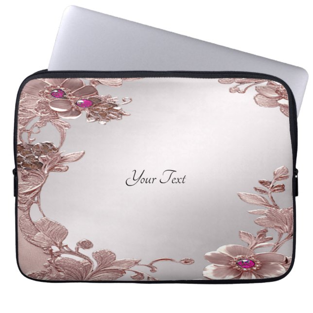 Pink Ornate Floral Laptop Sleeve (Front)
