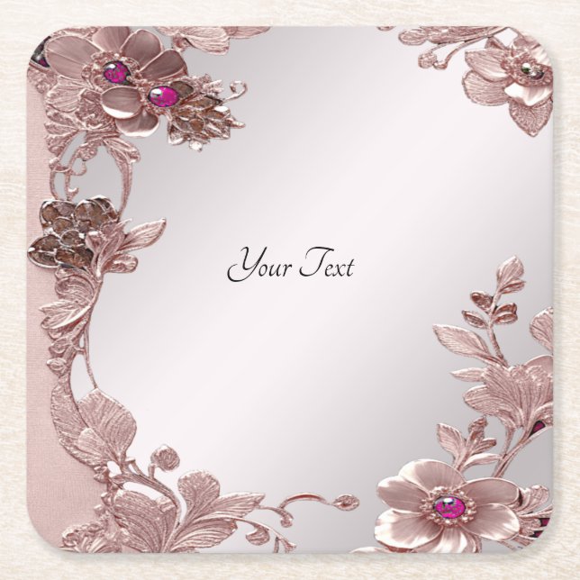Pink Ornate Floral Paper Coaster (Front)
