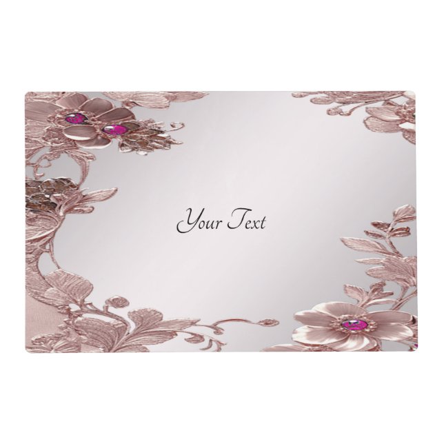 Pink Ornate Floral Paper Placemat (Front)