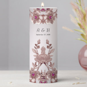 Pink Ornate Floral Pillar Candle