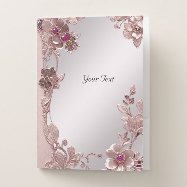 Pink Ornate Floral Pocket Folder (Front)