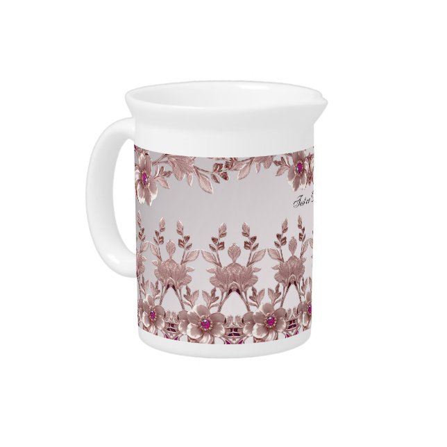 Pink Ornate Floral Porcelain Pitcher (Left)
