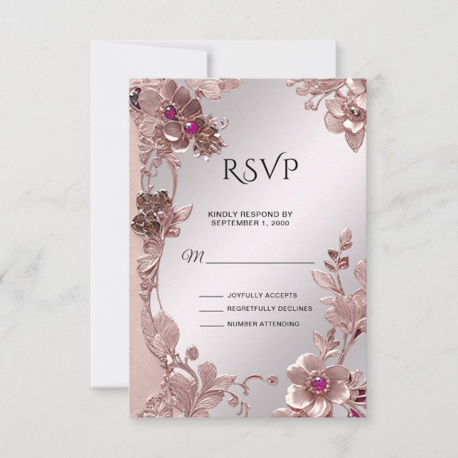 Pink Ornate Floral RSVP Card (Front)