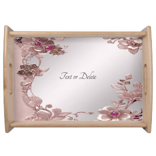 Pink Ornate Floral Serving Tray