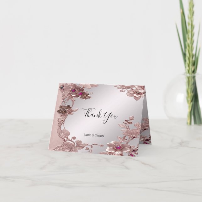 Pink Ornate Floral Thank You Card (Front)