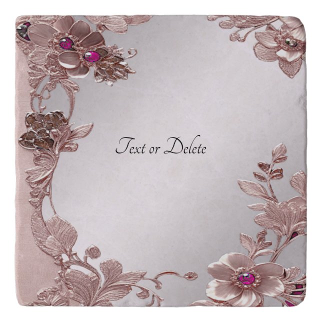 Pink Ornate Floral Trivet (Front)