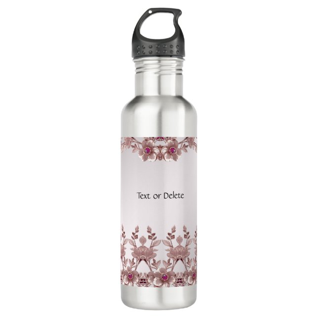 Pink Ornate Floral Water Bottle (Front)