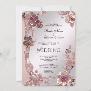 Pink Ornate Floral Wedding Invitation