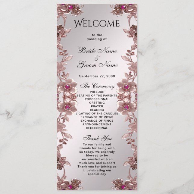Pink Ornate Floral Wedding Program (Front)