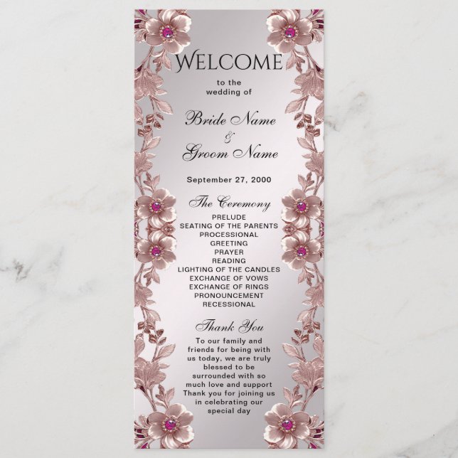 Pink Ornate Floral Wedding Program (Front)
