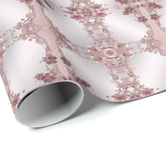 Pink Ornate Floral Wrapping Paper (Roll Corner)