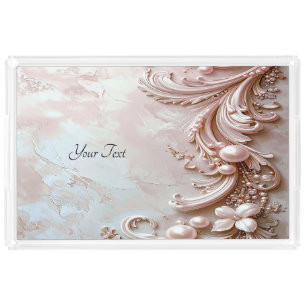 Pink Ornate Pearl and Floral Acrylic Vanity Tray