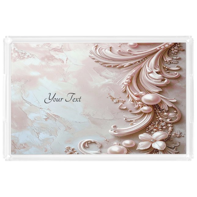 Pink Ornate Pearl and Floral Acrylic Vanity Tray (Front)