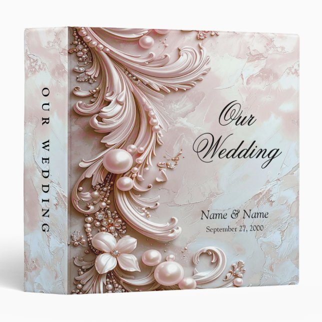 Pink Ornate Pearl and Floral Album Binder (Front/Spine)