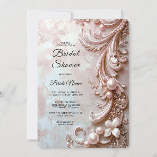 Pink Ornate Pearl and Floral Bridal Shower Invitation