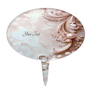 Pink Ornate Pearl and Floral Cake Topper