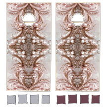Pink Ornate Pearl and Floral Cornhole Set