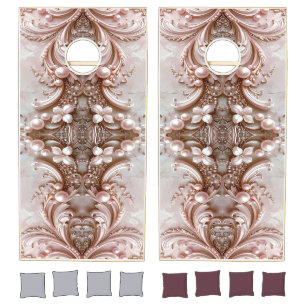 Pink Ornate Pearl and Floral Cornhole Set