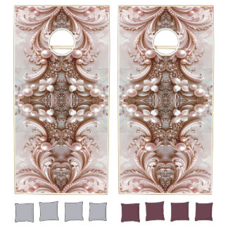 Pink Ornate Pearl and Floral Cornhole Set