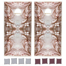 Pink Ornate Pearl and Floral Cornhole Set