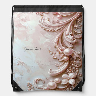 Pink Ornate Pearl and Floral Drawstring Backpack