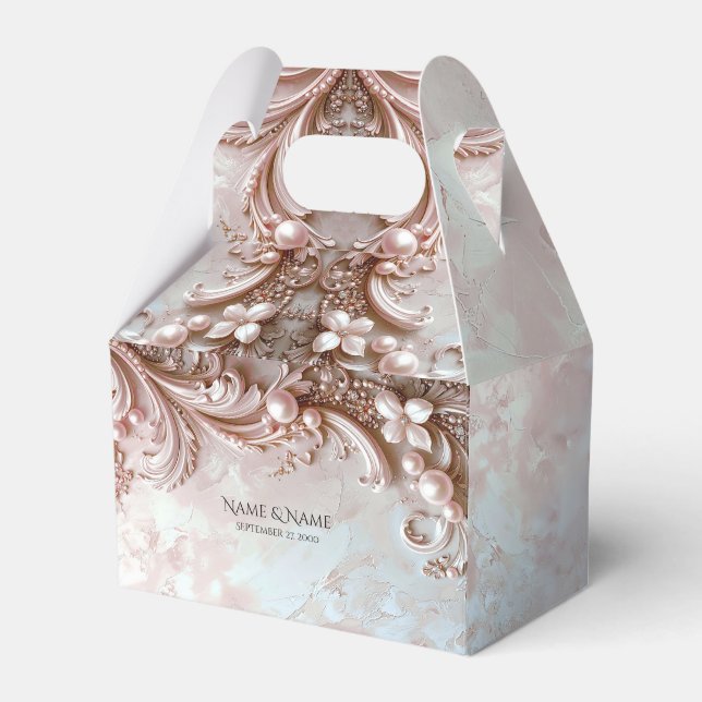 Pink Ornate Pearl and Floral Favor Box (Front Side)