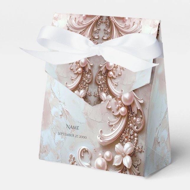 Pink Ornate Pearl and Floral Favor Box (Front Side)
