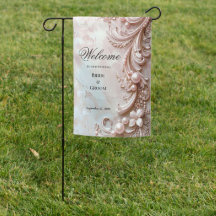 Pink Ornate Pearl and Floral Garden Flag